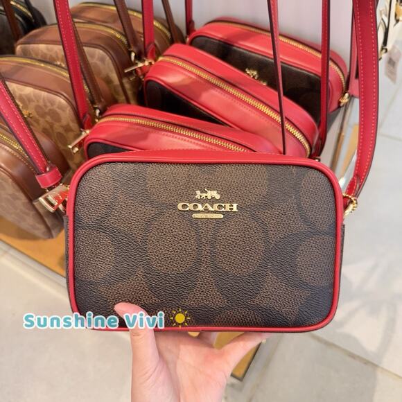 NWT Coach Mini Jamie Camera Bag signature Canvas CCO12 WALNUT/TRUE RED - Picture 1 of 4